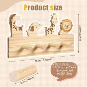 Wooden Cartoon Animal <b>Wall</b> Hook Rack For Kids Room Entryway <b>Hanging</b> <b>Storage</b> Easy Install - Product Image 2