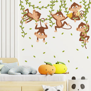 Adesivi <span class=keywords><strong>murali</strong></span> scimmia cartone animato creativo <span class=keywords><strong>foresta</strong></span> giungla carta da parati camera da letto per bambini decalcomania decorativa TV autoadesiva sfondo murale - Product Image 2