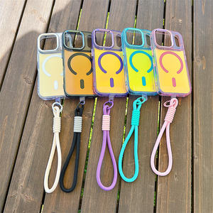 Étui de téléphone en nylon tressé avec cordon court et bandoulière pour iPhone 17 Air 16 15 Pro Max, couleur bonbon, finition mate, anti-traces de doigts, magnétique - Product Image 2