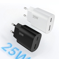 Cargador PD de 25 W con Enchufe Europeo, USB Tipo C + USB-A, Salida Dual, Carga Rápida, Adaptador de Corriente, Cargador de Teléfono Portátil de Viaje