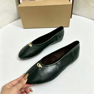 Zapatos Planos de Mujer <span class=keywords><strong>a</strong></span> la Moda, Negros, con Punta Redonda, Elegantes, con Decoración de Metal Dorado, Zapatos de Ballet, Suaves, Transpirables, para Uso Diario, Zapatos Planos Sin Cordones - Product Image 4