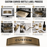 Label Botol Logam Aluminium Lengkung Kustom, Embos, Perekat Sendiri, Pelat Nama Emas untuk Kemasan Kosmetik, Parfum, dan Anggur