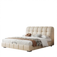 Lit Queen Moderne Italien Minimaliste de Luxe Léger avec Cadre en Bois de Chêne, Pieds Métalliques Réglables, Rangement en Cuir Véritable et Double Coussin Rembourré