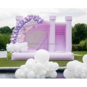 Château gonflable Bow Plum Palace blanc rose pastel violet lavande avec toboggan et piscine à balles - Product Image 3
