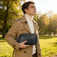 Pochette antivol en cuir pleine fleur avec serrure à code - Trousse de toilette de voyage en cuir véritable pour homme - Accessoire essentiel