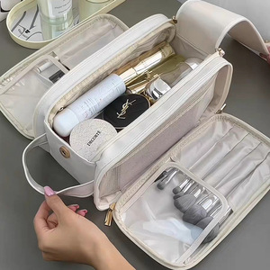 Sac de rangement pour cosmétiques de voyage portable à grande capacité avec fermeture éclair personnalisée, 3 couches, imperméable, pour maquillage - Product Image 2