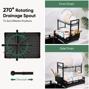 ชั้นวางจานหมุนได้ 2 ชั้น ขยายได้ ทำจากสแตนเลส ป้องกันสนิม อเนกประสงค์ สำหรับจัดเก็บจาน - Product Image 4