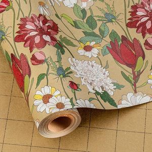 5 meters daily watercolor red <b>white</b> flower pattern kraft <b>paper</b> <b>wrapping</b> <b>paper</b> for mothers' day and valentine's day - Product Image 6