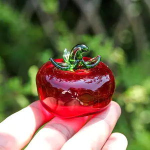 Mini Crystal Tomato Collectible Figurines Glass Paperweight Tabletop Decorative Ornament