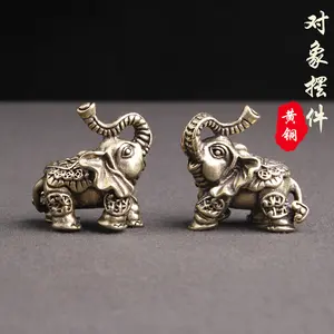 Pure Brass Solid Dressed Nafu Elephant Home Desktop Ornaments Lovers Elephant Ornaments Creative Tea Pet Small Bronze Ware