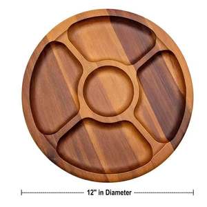 Wooden French Fry <b>Tray</b> Round Divided <b>Snack</b> Serving Platter For Food Residential Use - Product Image 2