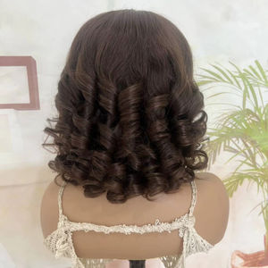 Pelucas de Cabello Humano con <span class=keywords><strong>Flequillo</strong></span>, Rizado y Voluminoso, Grueso, 12A, Doble Trama, Estilo Bob Corto, Sin Pegamento, con Cuero Cabelludo Sintético para Mujeres Negras - Product Image 4