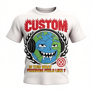 T-shirt décontracté pour homme en coton 250 g/m² à col tricoté, imprimé, à manches courtes, coupe ample, motif uni, style vintage d'été - Product Image 1