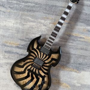 Guitarra Eléctrica <span class=keywords><strong>Odin</strong></span> Zakk de Alta Calidad con Cuerpo de Caoba, Diapasón de Palisandro, Estilo Anillo Negro y Verde, con Pastillas Doradas - Product Image 5