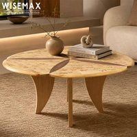 WISEMAX FURNITURE Table d'appoint de salon de style Wabi-sabi moderne, table basse en bois massif avec placage de bois de burl pour hôtel, café, villa, complexe hôtelier