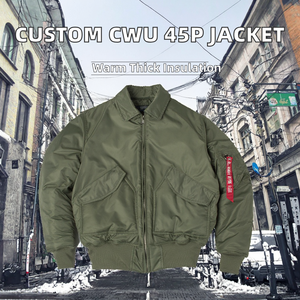 OEM Custom CWU 45P Stand Collar Winter Waterproof Windproof Casual Loose Fit Ribbons Plain Dyed <b>Pilot</b> Flight MA2 Bomber <b>Jacket</b> - Product Image 2