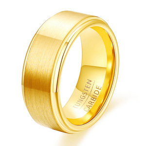 Anillo de Carburo de Tungsteno de 8mm, Dorado, para Hombre, Anillo de Boda con Acabado Cepillado, Joyería para Uso Diario - Product Image 1