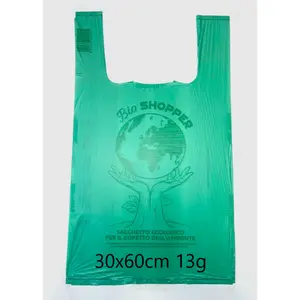 100% Biodegradable 30X60Cm Big 13G Plastic Supermarket Clothes Shop Electronics Pet Store Bag Made In Italy