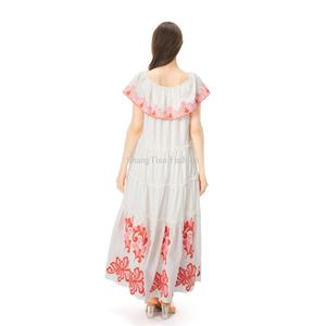 Elegante Vestido Casual de Verano para Mujer, Personalizado OEM, Bordado, de Algodón Suave, Transpirable, con Hombros Descubiertos - Product Image 3