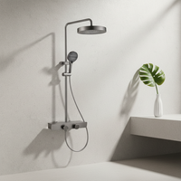Ensemble de robinetterie de douche murale thermostatique en laiton poli avec finition chromée, design monocommande, cartouche céramique et glissière
