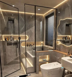 Paroi de douche rectangulaire en aluminium, design moderne, facile à nettoyer, durable, garantie 1 an, solution de projet pour salles de bain - Product Image 3