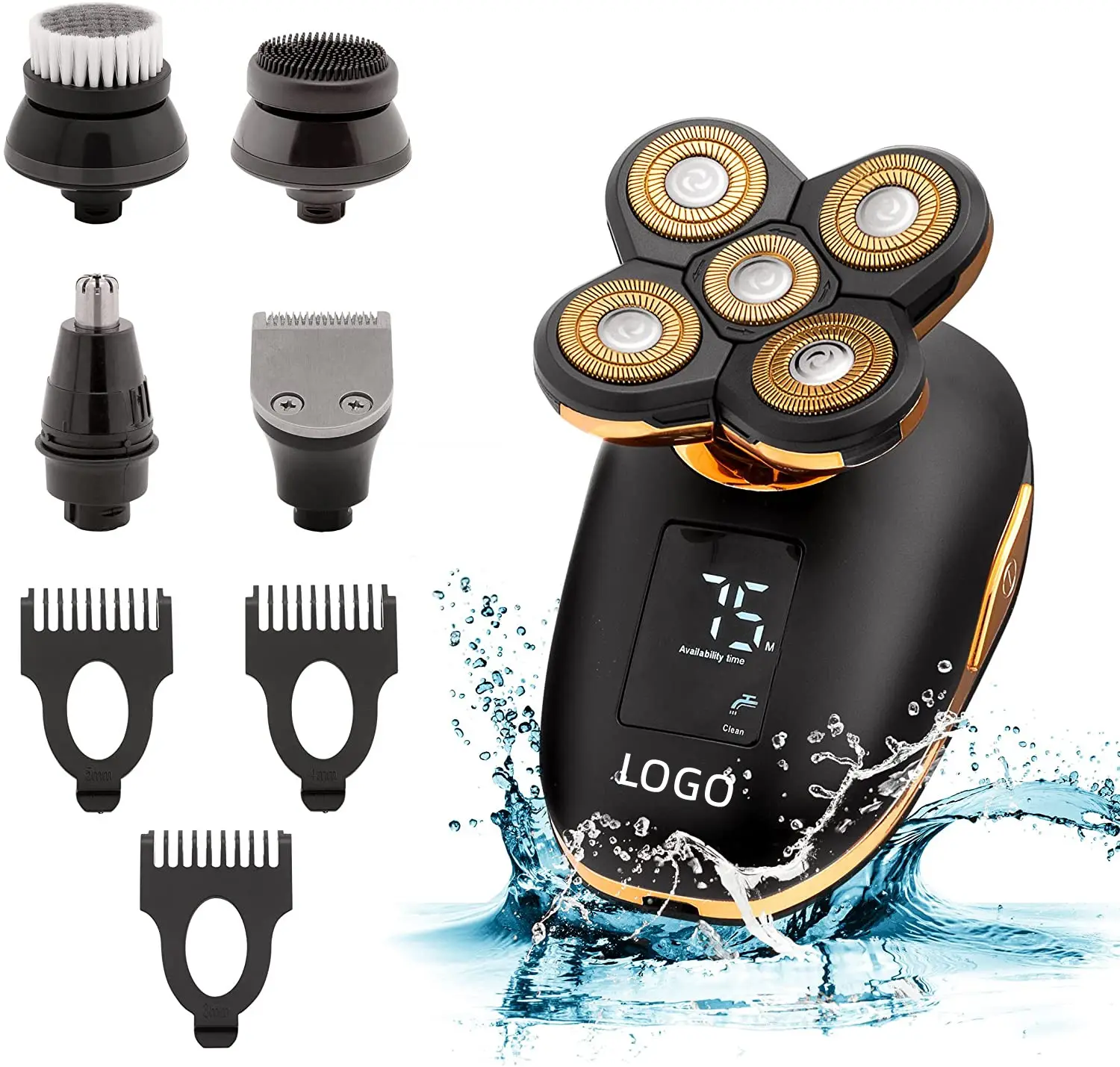 5 in 1 Head Shavers Hair Clippers Waterproof USB Rechargeable Cordless Electric Rotary Razor Beard Trimmer Grooming Kit for Men
