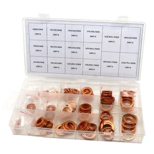 SYD-1023 220PC 16 Sizes Assorted Solid Copper Crush Washers Setフラットシールガスケット