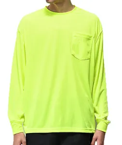 Men's Outdoor Performance Long Sleeve Neon Lime Green T-shirt With Pocket