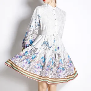 2022 Herbst New Style Boutique Shop Hot Sale Hochwertige Mini Fluffy Langarm Bedruckt Casual Overs ize Kleid