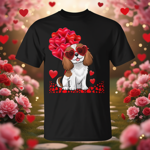 T-shirt Cavalier King Charles Spaniel Dog pour la Saint-Valentin, pour hommes et femmes, motif cœur noir - Product Image 3