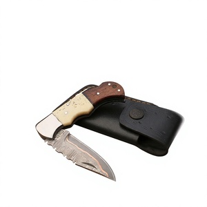 High Quality Damascus Steel Twist Folding Blade Survival Pocket Knife with Pakka Wood Handle 58 HRC Back Lock 3-Year Warranty - Product Image 6