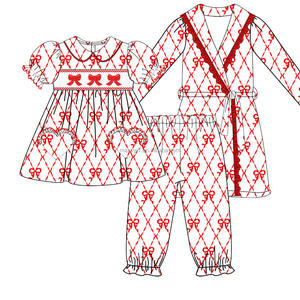 ملابس أطفال جديدة مطرزة، أطقم بنات مطبوعة حسب الطلب + روب، بيجامات ربيعية للأطفال الصغار من ثلاث قطع - Product Image 1