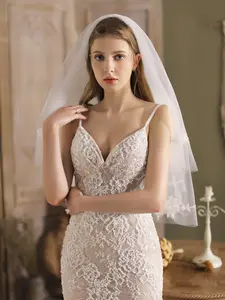 Bridal Veils European And American 2 Layer Branch Lace Bridal Veil Wedding Veil White