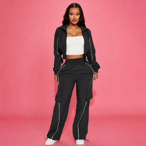 Nouvel ensemble décontracté printemps deux pièces avec veste courte, cardigan et pantalon cargo à jambe droite pour <span class=keywords><strong>femme</strong></span> - Product Image 2