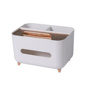 Caja de pañuelos con soporte para teléfono, almacenamiento de escritorio de plástico blanco crema para sala de estar, dormitorio, mesa de centro - Product Image 4