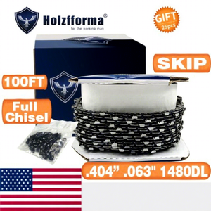 100FT Roll .404' .063'' Full Chisel Skip Saw Chain Model D0100HED6V7 40 Sets <b>Matched</b> Connecting Links 25 <b>Boxes</b> Chainsaws - Product Image 1