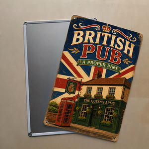 Panneau en métal vintage britannique, motif Union Jack, bus rouge et cabine téléphonique, style rétro, pour décoration de pub, café, maison, affiche vintage - Product Image 2