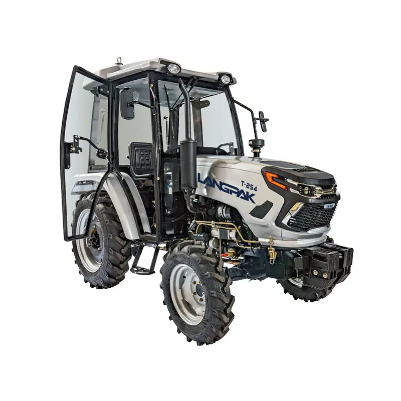 Tractor de arranque eléctrico Langpak chino de 25Hp, timón rotativo equipado con cabina de lujo, jardín de granja barato, tracción en todas las ruedas 4X4