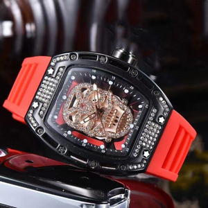 Reloj Automático de Alta Calidad Estilo RM 052 con Calavera Adornada con Diamantes en Oro Rosa y Correa de Goma Naranja - Product Image 5