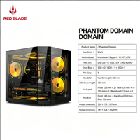 Boîtier de jeu Phantom Realm pour ordinateur de bureau, noir et blanc, en acrylique, format ATX, design double face, plusieurs emplacements pour ventilateurs
