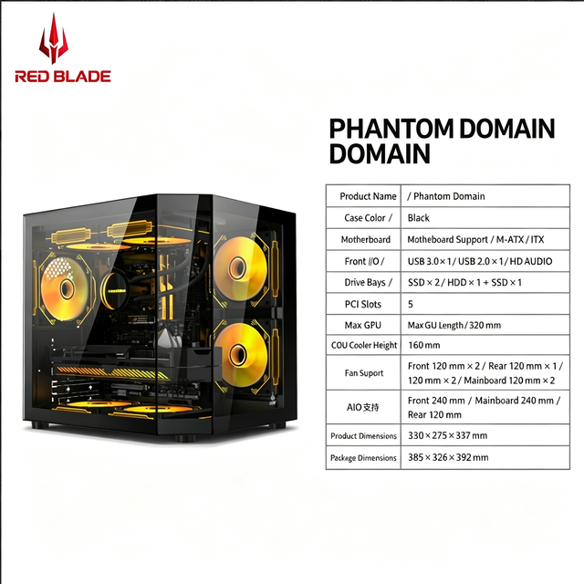 Phantom Realm Desktop Gaming Case Black White Acrylic Material ATX Form Factor Ual-Sided Design Multiple Fan Slots Computer