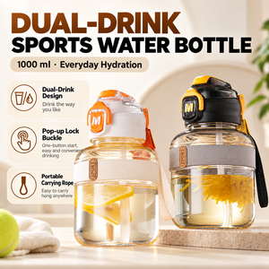 1000ml Big Belly Water <b>Bottle</b> with Straw Large Capacity Portable <b>Plastic</b> Sports <b>Bottle</b> BPA Free for Kids School Fitness Gym - Product Image 2