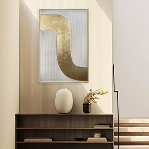 Peinture à l'huile géométrique texturée abstraite minimaliste dorée sur blanc, peinture à l'huile faite à <span class=keywords><strong>la</strong></span> main, art mural moderne, vente en gros - Product Image 2