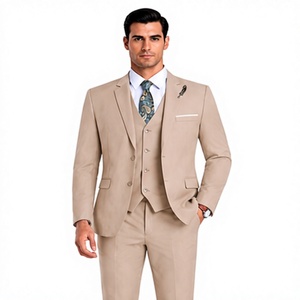 Costume formel 3 pièces beige de qualité supérieure pour homme, coupe ajustée, blazer, gilet, pantalon, pour mariage, marié, affaires, soirée, costume de gentleman - Product Image 1