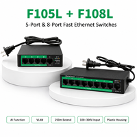 Kedatangan Baru Switch Jaringan 100Mbps 5/8 Port 10/100Mbps RJ45 AI Ethernet Switch Mendukung Fungsi VLAN Ekstensi 250M