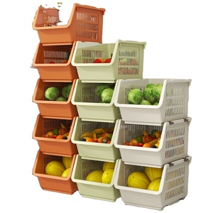 3-pack Plastic Stackable Fruit Clothing Storage Bins Baskets Rack With Wheels Stacking Stand Organizer