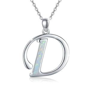 Joyería personalizada 925 plata esterlina inicial D monograma creado ópalo letra colgante collar - Product Image 1