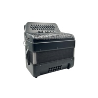 Accordéon professionnel JB3412E, 34 boutons, 12 basses, corps noir mat, grille noire, boutons et registres noirs