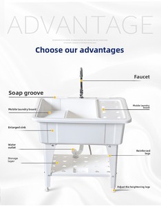 Lavabo Moderno Cuadrado <span class=keywords><strong>con</strong></span> Pedestal, Soporte para Grifo de un Solo Orificio, Lavabo de Plástico para Baño o Lavandería <span class=keywords><strong>con</strong></span> Desagüe para Uso en Hoteles - Product Image 5