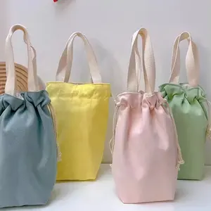 Venta al por mayor bajo MOQ ecológico reutilizable colorido logotipo personalizado impresión cordón bolsa de compras bolsa de lona bolsa de algodón